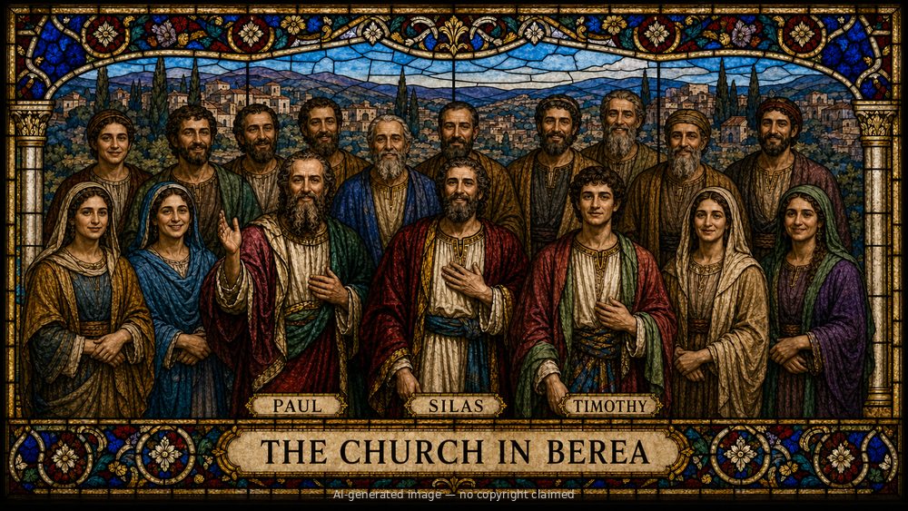 The church in Berea — stained-glass style group portrait