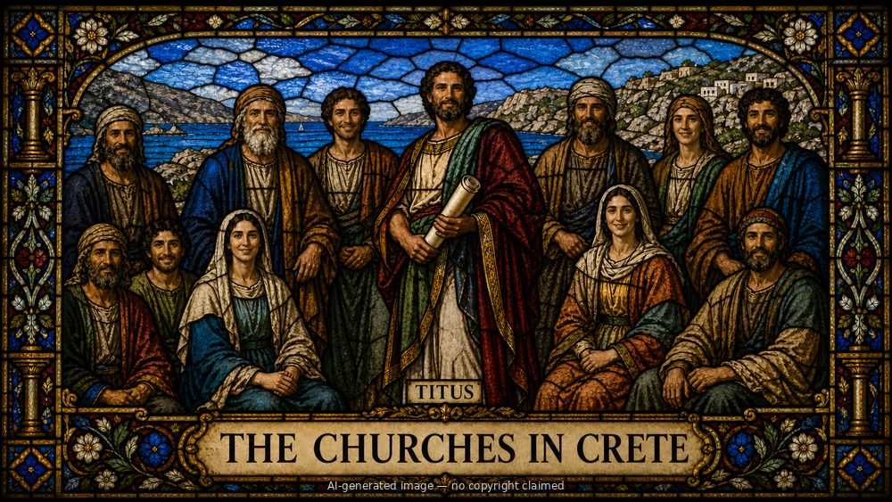The church in Crete — stained-glass style group portrait