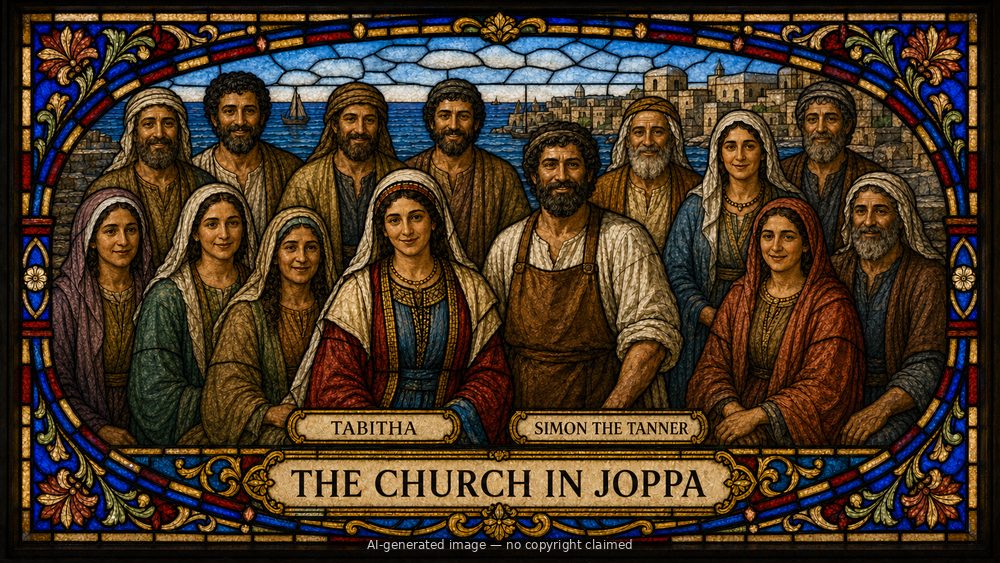 The church in Joppa — stained-glass style group portrait