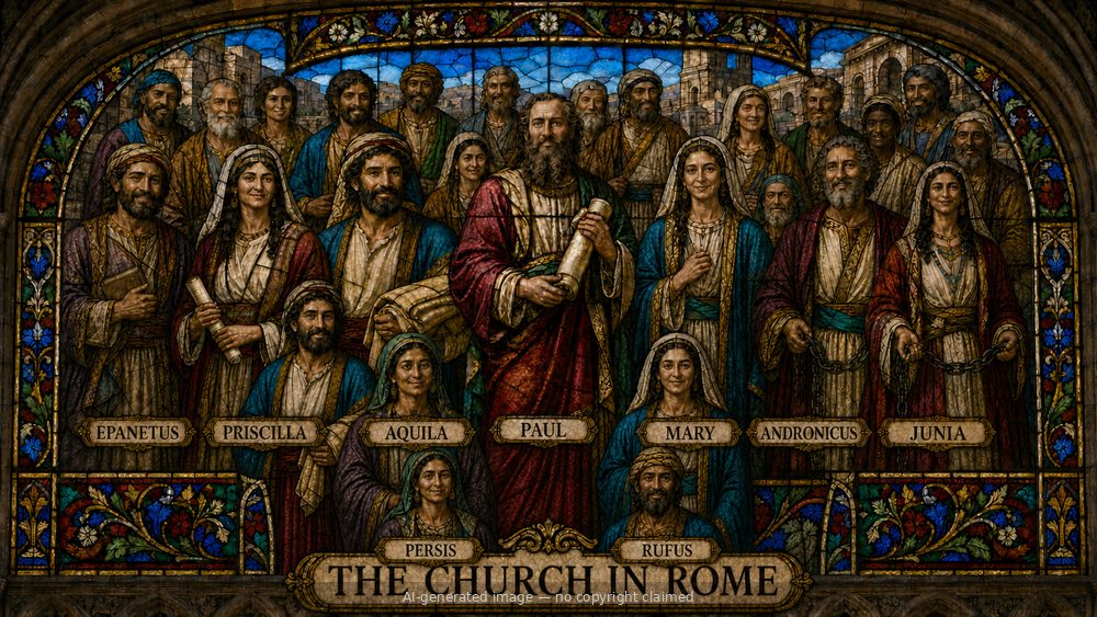 The church in Rome — stained-glass style group portrait
