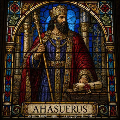 Ahasuerus — stained-glass style portrait