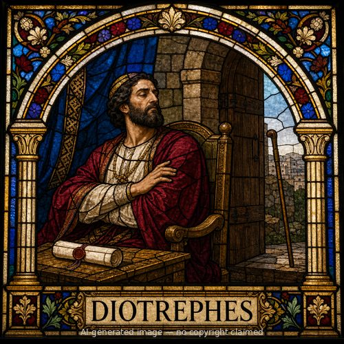 Diotrephes — stained-glass style portrait
