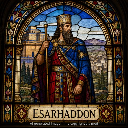 Esarhaddon — stained-glass style portrait