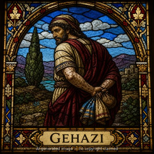 Gehazi — stained-glass style portrait