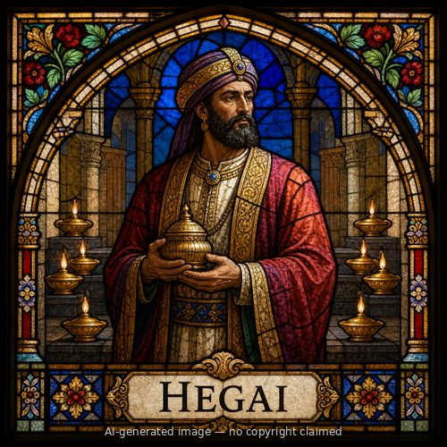 Hegai — stained-glass style portrait