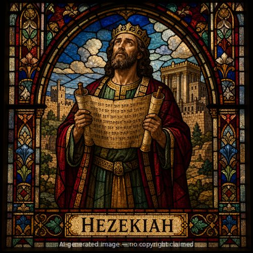 Hezekiah — stained-glass style portrait