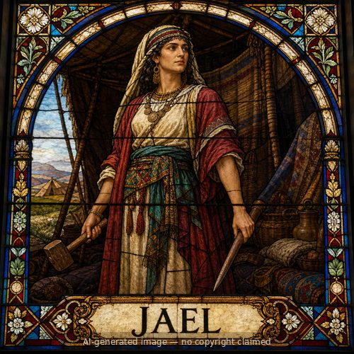 Jael — stained-glass style portrait