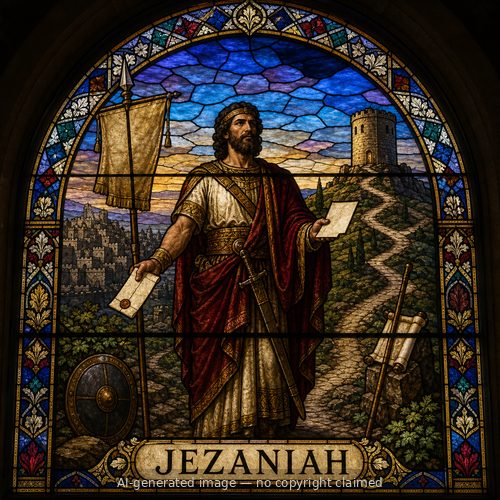 Jezaniah — stained-glass style portrait
