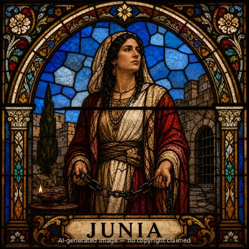 Junia — stained-glass style portrait