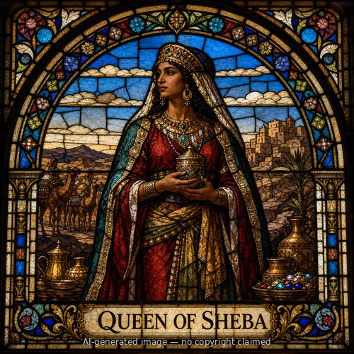 Queen of Sheba — stained-glass style portrait