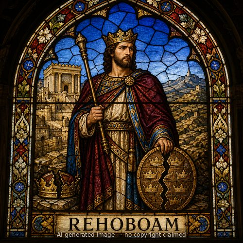Rehoboam — stained-glass style portrait