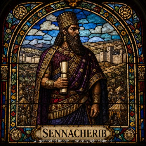 Sennacherib — stained-glass style portrait