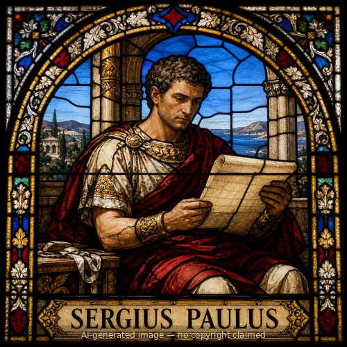 Sergius Paulus — stained-glass style portrait