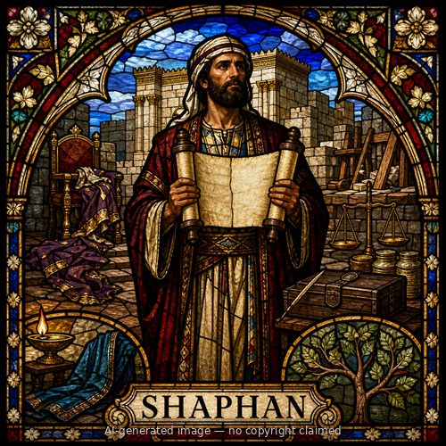 Shaphan — stained-glass style portrait